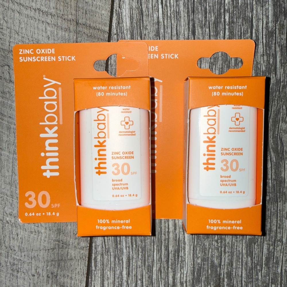 2 pack New Thinkbaby Zinc Oxide Sunscreen Stick SPF 30 Mineral 0.64oz Exp 2027